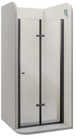 i-flair Mila Duschtür 76x195 cm – Nischentür aus Klarglas, Falttür mit schwarzen Aluminiumprofilen, 6 mm ESG Sicherheitsglas, Nano, Hebe-Senkmechanismus, Verstellbereich 76–79,5 cm, DK822
