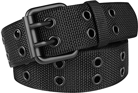 Drizzte Männer Gürtel Übergröße Nietengürtel Unisex Damen und Herren Stoffgürtel Schwarz 120cm