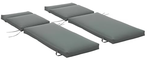 Outsunny 2er Set Auflage für Sonnenliege, Flammhemmend Liegenauflage mit Bänder für Gartenliege 8cm dick Polsterauflage Liegestuhl Kissen für Gartenmöbel, Deckchair 196x55x8 cm Dunkelgrau NUR Kissen