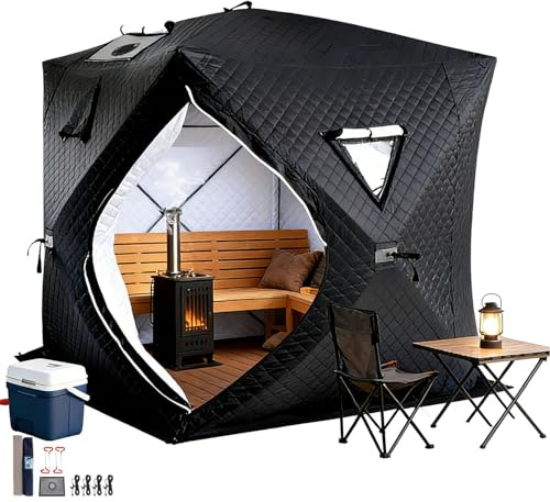 KPOUYYDS Tragbares Angelzelt 3-5 Personen, Tragbares Outdoor-Saunazelt mit Tragetasche, Tragbares Isoliertes Eisfischerzelt, Saunazelt für Den AußEnbereich Camping und Schneefischen Black-1.8m