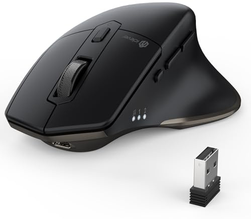 iClever Bluetooth Maus, Kabellose Dual-Mode Maus, Multi-Device, Wiederaufladbar, Leise Klicks, Ergonomische PC Maus für Laptop/Computer/Office, Schwarz