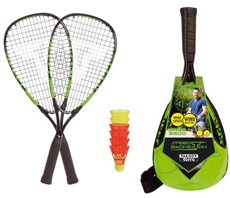 Talbot-Torro Speed-Badminton Set Speed 5500, 2 handliche Alu-Rackets 56,5cm, 6 windstabile Bälle, im trendigen Rucksack, limegrün-schwarz, 490115