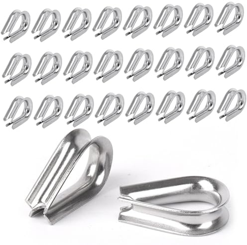 50 Stück M4 Drahtseil Kauschen, Drahtseilklemme 4mm Edelstahl Werkzeuge Drahtseilkauschen für Stahlseil Wäscheleine Forstseil Markise Fixiert Rigging