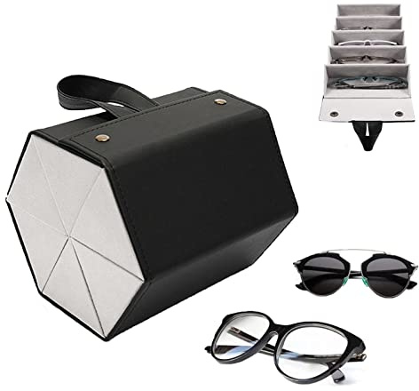 CHENKEE Sonnenbrillen Aufbewahrungsbox, 6 Fächer Faltbare Brille Displaybox Tragbar Brillenbox Aufhängbares Brillenetui für mehrer Brillen Brillenaufbewahrung