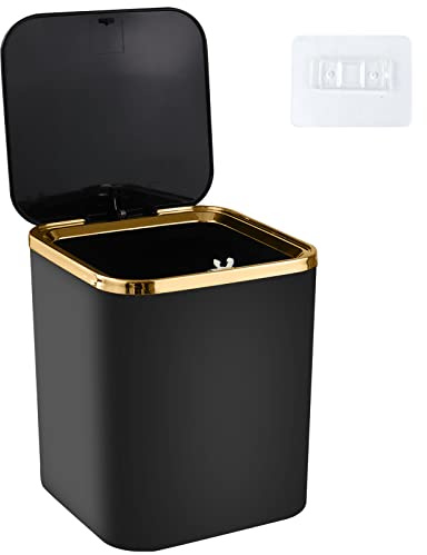 Senbaler Klein Tisch Mülleimer mit Deckel 2.8L,Mini Tischabfalleimer für Esszimmer,Bäd,Büros,Schlafzimmer,ABS,Leichter Luxus (Schwarz)