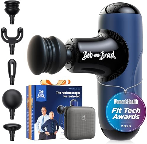BOB AND BRAD Q2 Mini Massagepistole, Tiefengewebe Massage Gun für Rücken | Percussion Massagegerät mit 5 Aufsätzen & Koffer, Elektrische Massage Pistole, Ultra-Leise & Klein, Ideal für Büro & Sport
