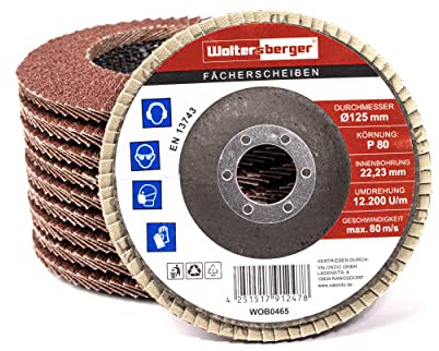 Woltersberger® Fächerscheiben | Ø 125mm | Korn 80 | 10 Stück | Braun für Metall & Holz Korund Winkelschleifer Schleifmop Lamellenscheiben Schleifscheiben