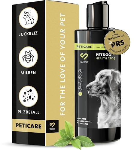 Peticare Anti-Parasiten Hunde-Shampoo gegen Milben Flöhe Pilze | lindert Juckreiz & unterstützt Regenerationsprozess | einzigartiges PRS System für Lange Wirkung – petDog Health 2104