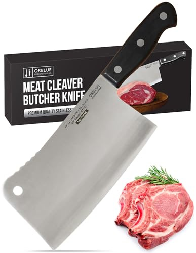Orblue Hackmesser - Chinesisches Kochmesser, Scharfes Küchenmesser, Ideal als Metzgermesser, Fleischermesser und Hackbeil für Knochen, Perfektes Messer für die Küche