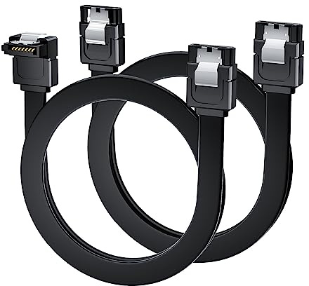 BolAAzuL 2er-Pack 50cm SATA 3 Kabel 90 Grad Winkel+Gerade Stecker, Kurz SATA III Datenkabel, 1x Gerade 1x 90° 6 Gbps Sata 3.0 Verbindungskabel 7-Pin Schwarz mit Metall-Clip für Festplatte SSD HDD