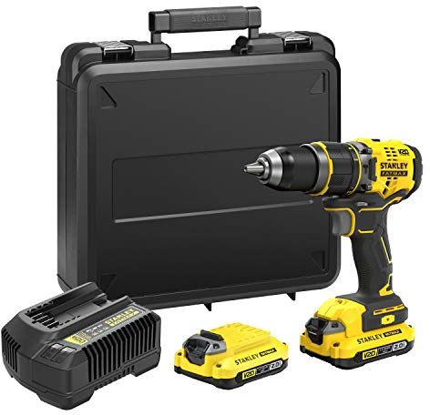 STANLEY FATMAX 18V V20 Bürstenloser Schlagbohrschrauber-Kit, Akku-Bohrmaschine, LED-Arbeitslicht, 15 Drehmomenteinstellungen, mit x1 Li-Ion 2Ah Akku, x1 EU-Ladegerät und x1 Koffer, SFMCD721D2K-QW
