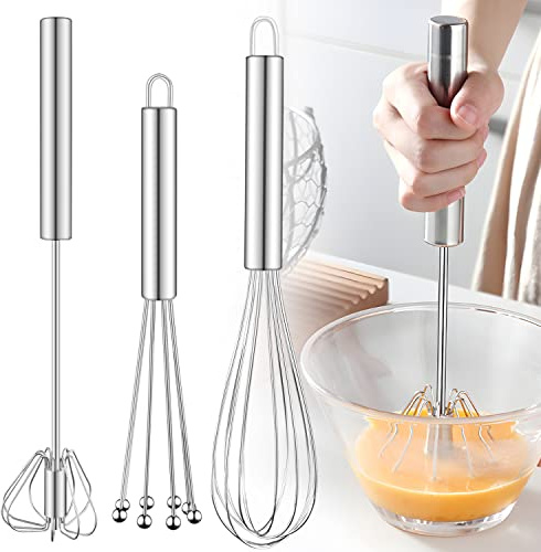 Schneebesen Set Edelstahl 3 Stück Enthält Inklusive Ballon Rührbesen Flexi Schneebesen Mit Perlen Halbautomatischer Hohe Qualität Whisk Für Mischen, Rühren Von Teig Schlagen Silber