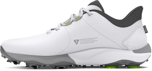 Under Armour Herren Drive Pro Wide Golfschuh, (100) Weiß/Weiß/Metallic Gun Metal, 45.5 EU Weit