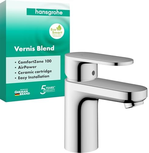hansgrohe Vernis Blend - Waschtischarmatur ohne Ablauf, Wasserhahn Bad mit Auslauf Höhe 110 mm, Mischbatterie Waschbecken wassersparend (EcoSmart), Chrom