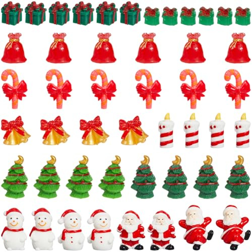 SUNNYCLUE 48 Stück Weihnachts Miniaturfiguren Mini Schneemannfiguren Winter Weihnachtsminiaturen Geschenkboxen Glocken Weihnachtsbäume Kleine Weihnachtsmannfiguren Für Zuhause Büro Schreibtisch Partyg