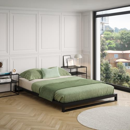skølm Vidar Metallbett 140x200 cm, Schwarz, mit Lattenrost, Doppelbett | Stabiles Bettgestell, Bettrahmen als Doppelbett, Doppelbettgestell 15 cm hoch, Gästebett, Schlafzimmerbett, Metallrahmen