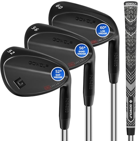 Gowolf Golfkeile 52, 56, 60 Sets, Rechtshänder, geschmiedetes Vollgesichts-Golfkeil-Set für Herren, Premium-Golfspaltkeil, Sandkeil, Lob Wedge Golfschläger, tolle Golfgeschenke - CNC-gefräste Fläche