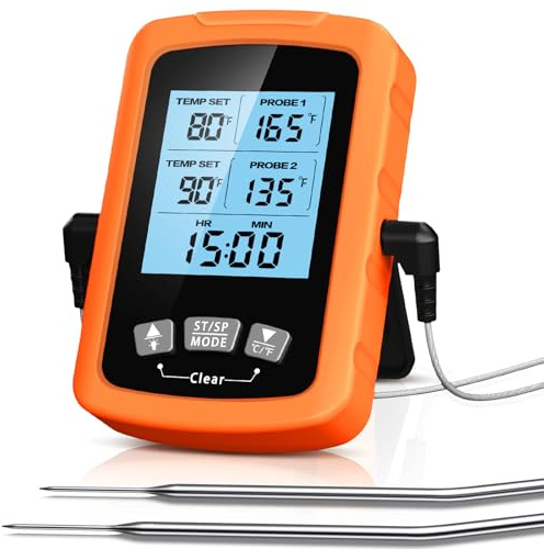 CIRYCASE Fleischthermometer Digital, Schnell & Präzise Ablesbares | Ofenthermometer mit Zwei 16,3cm Edelstahlsonden, Auto ON/OFF Grillthermometer, Timer & LCD Bildschirm, für Kochen, BBQ, Küche