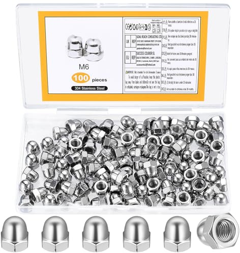 100 Stück Hutmuttern M6 Edelstahl Hutmuttern Hohe Form Set, Kappenmuttern, Sechskant Hutmutter Hohe Form Set für Schrauben Gewindestangen Muttern(M6)