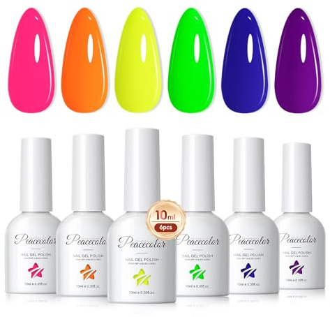 PEACECOLOR UV Nagellack Set 10ML 6 Farben Gel Nagellack Neon Rosa Orange Soak Off Nail Polish French Manicure Nail Art Set
