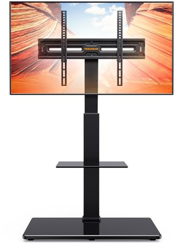 Perlegear TV Ständer TV Bodenständer für 30-75 Zoll Fernseher, bis 50KG | Höhenverstellbarer Fernsehständer mit Tablett, stabil für LCD‑LED‑Fernseher für Zuhause & Büro, VESA 600x400mm