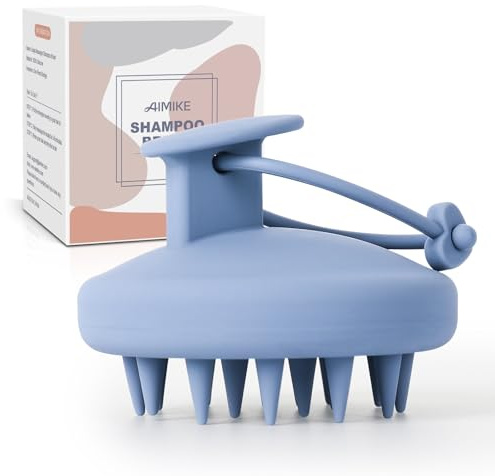 AIMIKE Silikon Kopfhaut Massagebürste Shampoo Bürste, Umweltfreundliche Kopfmassage Bürste für Peeling und Stimuliert das HaarWachstum, Kopfmassage Shampoo Haarbürste [Nass&Trocken], Blau