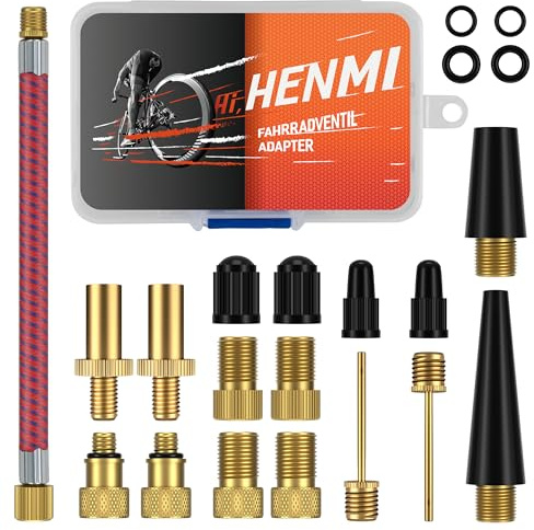 HENMI Fahrradventil Adapter Set, Alle Ventiladapter Fahrrad, Autoventil Adapter und französisches Ventil Adapter mit Sortierbox, Luftpumpe Adapter, Ballnadel und Kompressor Ventiladapter
