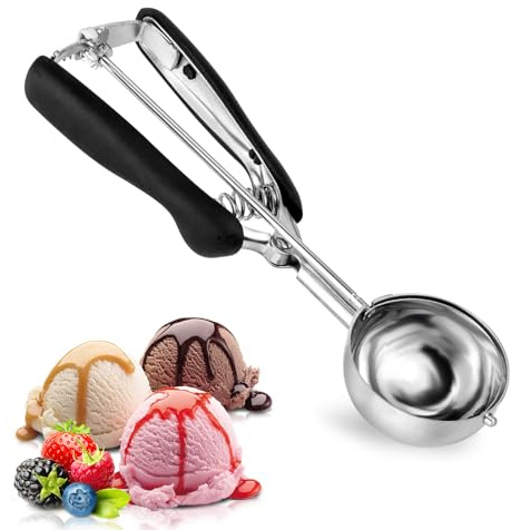 Eisportionierer - Ice Cream Scoop 5cm - Edelstahl - Mit Auslöser und komfortablem Griff - Für Eis, Keksteig, Fruchtkugeln (Schwarz)