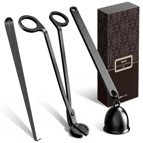 RONXS 3 in 1 Kerzenzubehör Set, Dochtschere Kerzenlöscher und Docht-Dipper | Edelstahl Kerzenpflege-Set mit Löscher Zange und Wick Trimmer für Kerzenliebhaber, inklusive Geschenkbox, Schwarz