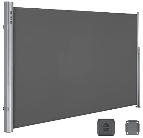 SONGMICS Alu-Seitenmarkise, ausziehbar, 200 x 400 cm, Sichtschutz | Seitenrollo, Sonnenschutz, blickdicht, für Balkon, Terrasse, Garten, anthrazit, SHELD Kollektion GSA204G01