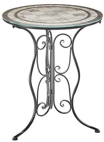 Kobolo Gartentisch Metalltisch Bistrotisch Tisch in Mosaikoptik - Metall mit Glasplatte - 60cm - schwarz