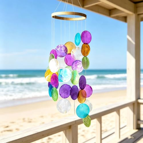 Regenbogenmuschel-Windspiele für den Innen- und Außenbereich, handgefertigt, bemalt, Bunte Strandküste, Ozean, Heim- und Gartendekoration, Gedenk- und Mitgefühlgsgeschenk