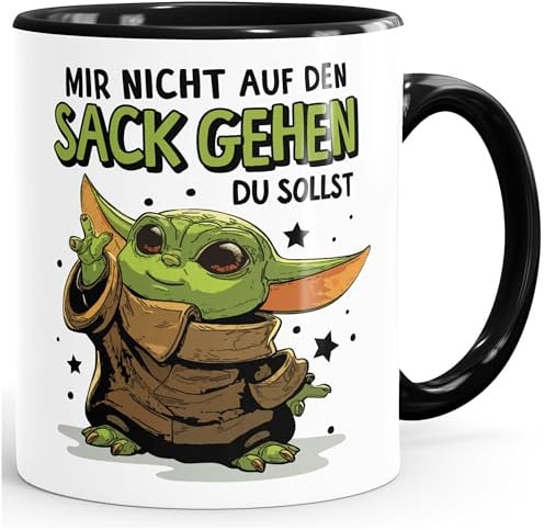 MoonWorks Kaffee-Tasse mit Spruch Mir nicht auf den Sack gehen du sollst Baby Bürotasse lustige Kaffeebecher Weiss-innen-schwarz standard