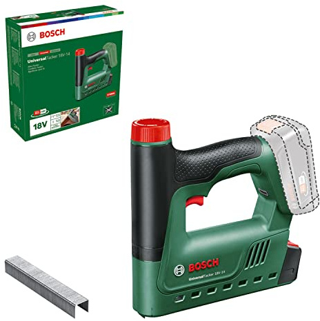 Bosch Akku-Tacker UniversalTacker 18V-14 (Tackern/heften in Weich-und Hartholz; für Klammern und Nägel, Schnellfeuermodus, 18 Volt System; mit 1000 Feindrahtklammern; ohne Akku)