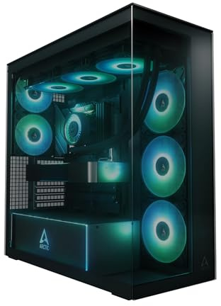 ARCTIC Xtender (Black) - PC-Gehäuse, Gehärtetes Panorama-Glas | 2x 420 mm Radiator Support, Full Tower, Big Tower, bis zu E-ATX, 5x A-RGB Lüfter vormontiert