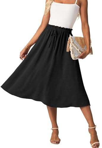 GRECERELLE Damen Rock Sommer Midi Langer Midirock A-Linie Flowy mit Taschen leicht und luftig