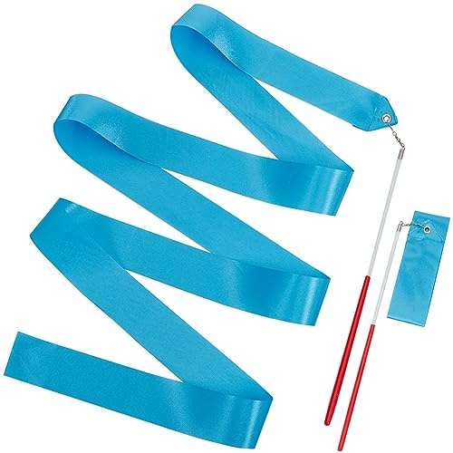 CREATCABIN 2 Stück Polycotton-Tanzbänder,Blaue Gymnastikbänder,Luftschlangen Rhythmische Gymnastik,Wirbelnde Bänder Mit Zauberstab Für Talentshows,Künstlerischer Tanz,Zirkus,Baton Stick Twirling 1.95m
