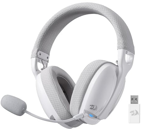 Redragon H878 Gaming Headset 3 Moden 7.1 40mm Weiß Grau | kabelloses Headset leichtgewichtig blaues Licht abnehmbares Mikrofon PC PS5 PS4 Switch weiß grau