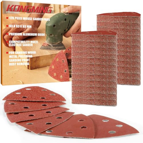 KONGMING 120 Stück Schleifpapier Dreieckschleifer klett 6 Loch Körnung 40-400 Schleifblätter 93x93x93 mm fur Detailschleifer