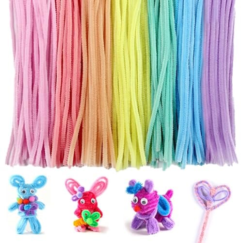 MIYUANNGKJ 300 Skt Pfeifenputzer Bunt zum Basteln 7 Farben Pfeifenreiniger | Biegeplüsch Basteldraht 30 cm Pfeifenreiniger Chenilledraht Pfeiffendraht für Kreative DIY-Projekte und Basteldeko für Kinder