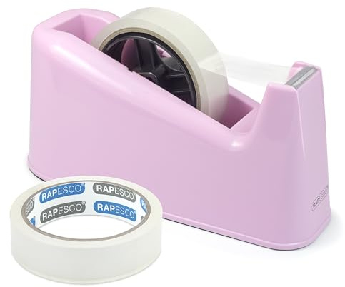 Rapesco 1487 500 Hochleistungs Klebebandabroller und 2 Stück Klebebandrollen, Rosa