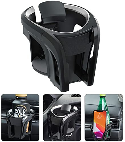 Universal KFZ Auto Getränkehalter/Becherhalter Handyhalterung/Multifunktion 2 in 1 Flaschenhalter Kaffee Handy Halterung Verstellbare Auto Lüftungshalterung (Silber)