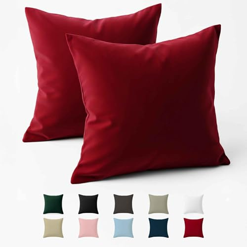 Kissenbezug 40x40 Baumwolle Renforcé (2er-Set) - Burgunderrot - Dicht gewebt mit 57 Fäden/cm² - 40x40cm Kissenbezug - Oeko Tex Zertifiziert - Dreamzie