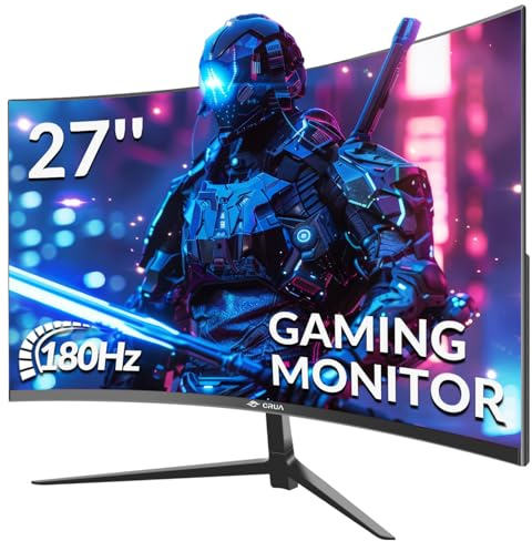 CRUA 27 Zoll Curved Gaming Monitor 165Hz/ 180Hz, PC Bildschirm Full HD 1080P, Rahmenloses Computer Bildschirm mit FreeSync und Eye Care Technologie, unterstützt VESA