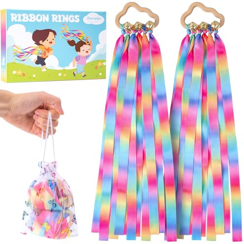 Dawnglow 2 Stück Tanzband für Kinder, Gymnastik Rhythmische Band, Tanzbänder mit Ringen für künstlerischen Tanz, Gymnastik, Unterhaltung - Macaron