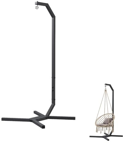 QLS Hängesessel Gestell 203 cm aus Stahl mit Haken bis 100 kg Schwarz | Robuste Stahlkonstruktion mit wetterfester Pulverbeschichtung, geeignet für Garten, Balkon, Terrasse und Innenbereich