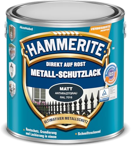 Hammerite Metallschutzlack Matt, 3in1- Rostschutz, Anthrazitgrau, 2,5 L