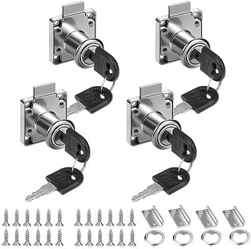 4 Sets 22mm Möbelschloss mit Schlüssel, Schubladen Schloss | Rostfreier Stahl Spindschloss mit Schlüssel Schrank Schloss mit Schlüssel 4 Stück Verschiedene Tasten für Schubladen Schränke