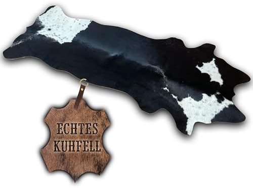 unendlich schoen - Echter Kuhfell Teppich klein, Made in Germany, geruchsneutral, Rinderfell ideal für Wohnzimmer Esszimmer Flur (schwarz weiß, 160x70cm)