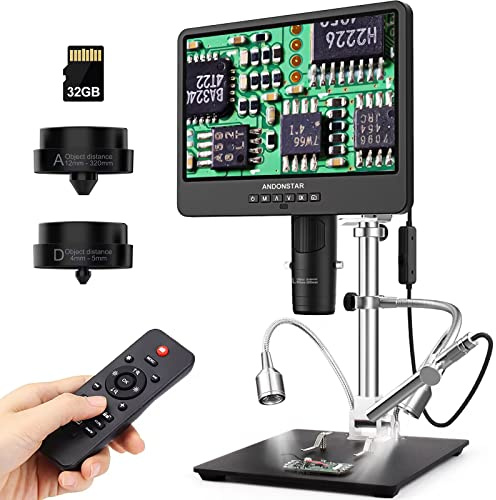 Andonstar AD249S-M HDMI Digitalmikroskop 2000x Mit Endoskop, 2160P UHD Videoaufnahme 10,1 Zoll LCD, Löten Elektronisches Mikroskop, Münze Biologisches, 3 Objektiv, Windows